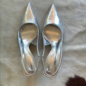 Zara Silver Pointed Toe Slingback Shoes